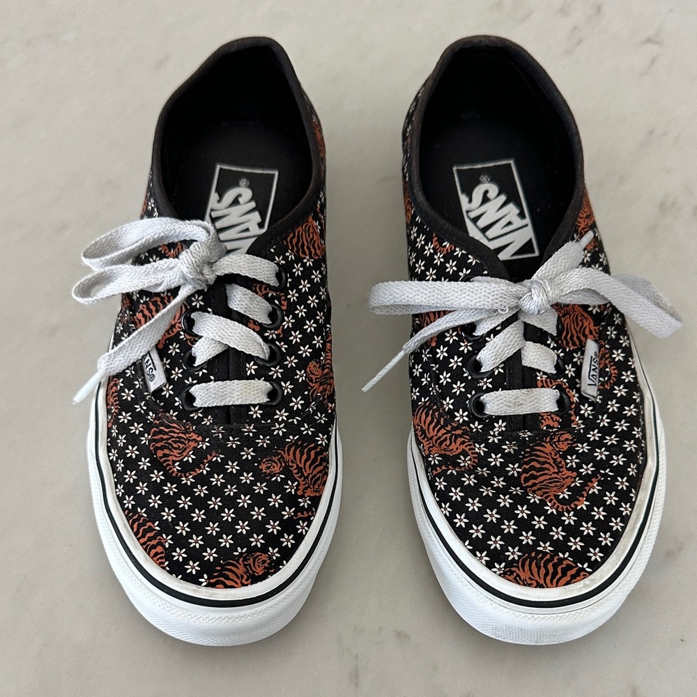 Vans Kids Black and Orange Tiger Print Sneakers